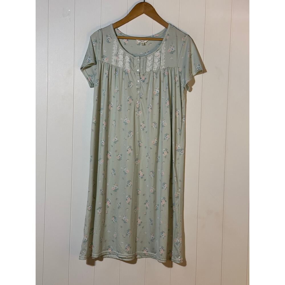 Laura Ashley Nightgown Floral Cotton Sleep Dress Short Sleeve Size Small - Picture 2 of 8